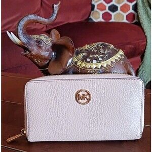 Women's Michael Kors Fulton Blush Pink Pebbled Leather Zip Around Travel Wallet